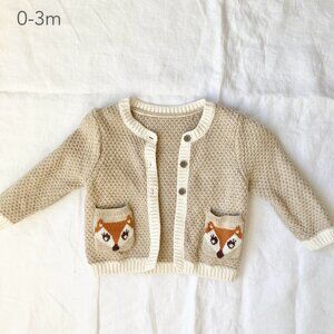 🪴5/$30 Mothercare 0-3 Months Baby Cream Knit Neutral Sweater Cardigan Fox